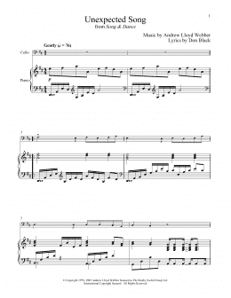 page one of Unexpected Song (from Song & Dance) (Cello and Piano)
