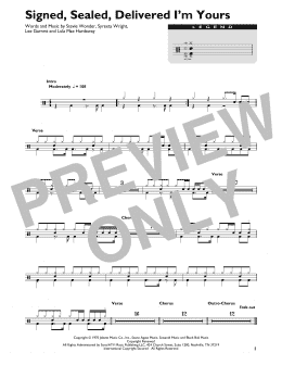 page one of Signed, Sealed, Delivered I'm Yours (Drum Chart)