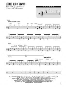 page one of Locked Out Of Heaven (arr. Kennan Wylie) (Drum Chart)