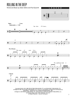 page one of Rolling In The Deep (arr. Kennan Wylie) (Drum Chart)