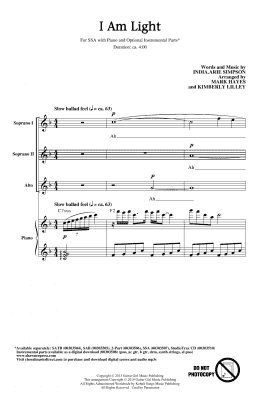 page one of I Am Light (arr. Mark Hayes and Kimberly Lilley) (SSA Choir)