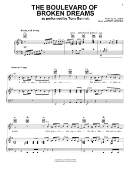 page one of The Boulevard Of Broken Dreams (Piano, Vocal & Guitar Chords (Right-Hand Melody))