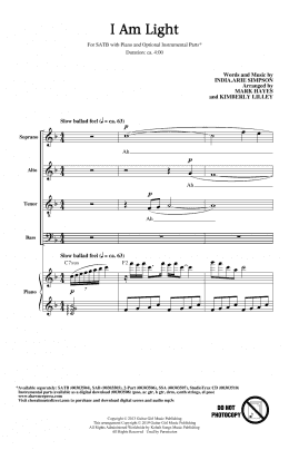 page one of I Am Light (arr. Mark Hayes and Kimberly Lilley) (SATB Choir)