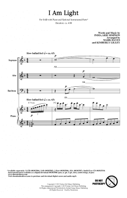 page one of I Am Light (arr. Mark Hayes and Kimberly Lilley) (SAB Choir)