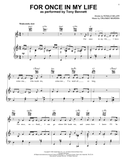 page one of For Once In My Life (Piano, Vocal & Guitar Chords (Right-Hand Melody))