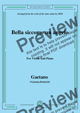 page one of Donizetti-Bella siccome un angelo, for Violin and Piano