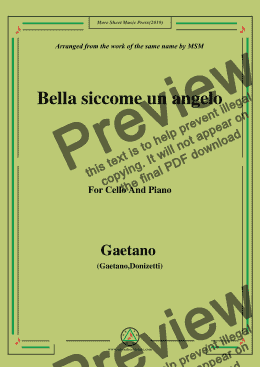 page one of Donizetti-Bella siccome un angelo, for Cello and Piano