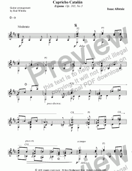 page one of Capricho Catalan   Op. 165, No 5      (for solo classical guitar)    4 pp