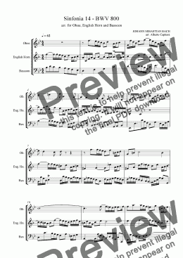 page one of Sinfonia 14 - BWV 800 - arr. for Oboe, English Horn and Bassoon