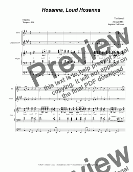 page one of Hosanna, Loud Hosanna (Duet for Flute and Bb-Clarinet - Organ accompaniment)