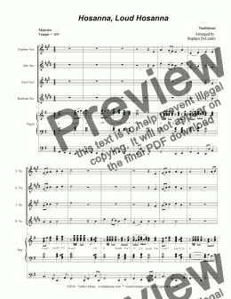 page one of Hosanna, Loud Hosanna (for Saxophone Quartet - Organ accompaniment)