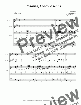 page one of Hosanna, Loud Hosanna (Duet for Soprano and Alto Saxophone - Organ accompaniment)