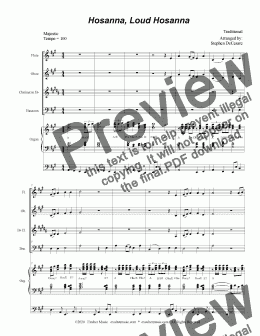 page one of Hosanna, Loud Hosanna (for Woodwind Quartet - Organ accompaniment)