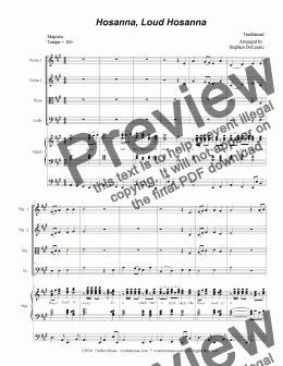 page one of Hosanna, Loud Hosanna (for String Quartet - Organ accompaniment)