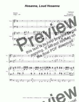 page one of Hosanna, Loud Hosanna (Duet for Violin and Cello - Organ accompaniment)
