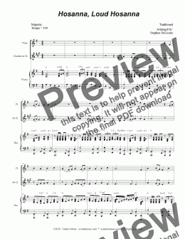 page one of Hosanna, Loud Hosanna (Duet for Flute and Bb-Clarinet - Piano accompaniment)