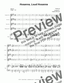 page one of Hosanna, Loud Hosanna (for Saxophone Quartet - Piano accompaniment)