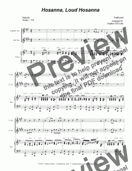 page one of Hosanna, Loud Hosanna (Duet for Soprano and Alto Saxophone - Piano accompaniment)