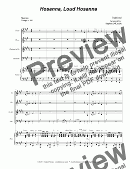 page one of Hosanna, Loud Hosanna (for Woodwind Quartet - Piano accompaniment)