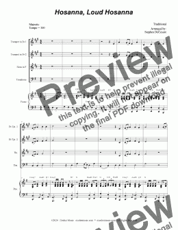 page one of Hosanna, Loud Hosanna (for Brass Quartet - Piano accompaniment)