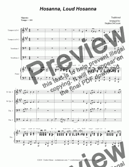 page one of Hosanna, Loud Hosanna (for Brass Quartet (Alternate Version) - Piano accompaniment)