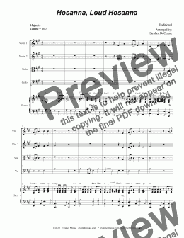 page one of Hosanna, Loud Hosanna (for String Quartet - Piano accompaniment)