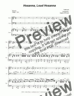 page one of Hosanna, Loud Hosanna (Duet for Violin and Cello - Piano accompaniment)