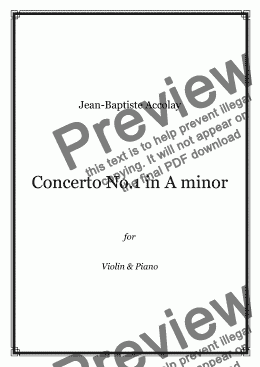 page one of Accolay - Violin Concerto No.1 A minor - Violin and Piano