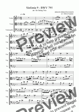 page one of Sinfonia 9 - BWV 795 - arr. for String Trio