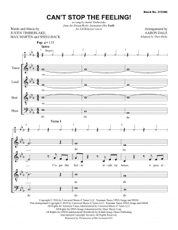page one of Can't Stop The Feeling! (from Trolls) (arr. Aaron Dale) (SATB Choir)