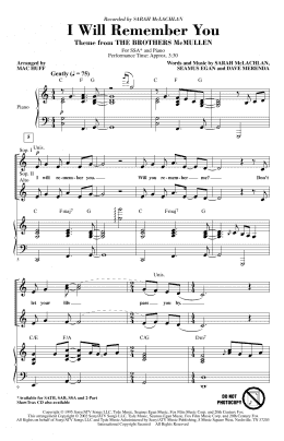 page one of I Will Remember You (arr. Mac Huff) (SSA Choir)