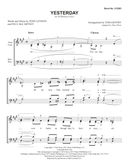 page one of Yesterday (arr. Tom Gentry) (SATB Choir)