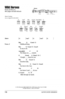 page one of Wild Horses (Guitar Chords/Lyrics)