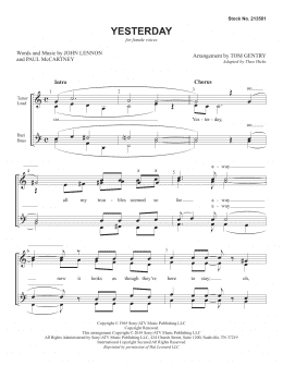 page one of Yesterday (arr. Tom Gentry) (SSAA Choir)