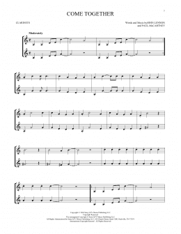 page one of Come Together (Clarinet Duet)