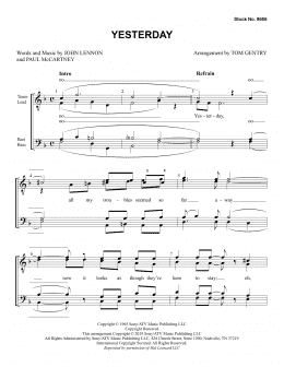 page one of Yesterday (arr. Tom Gentry) (TTBB Choir)