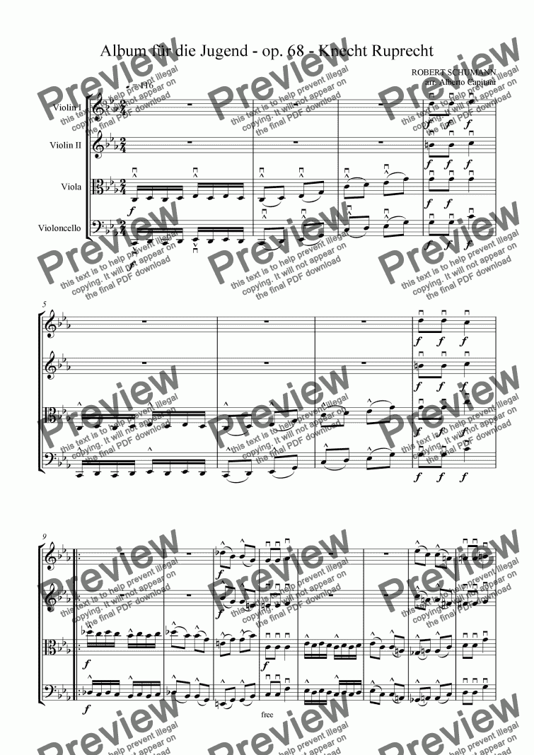 page one of Album für die Jugend - op. 68 - Knecht Ruprecht - arr. for String quartet