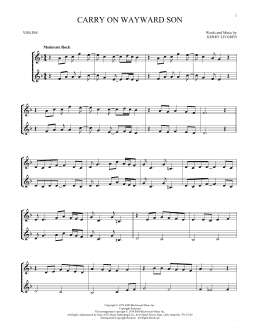 page one of Carry On Wayward Son (Violin Duet)