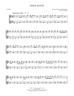 page one of Cold As Ice (Violin Duet)