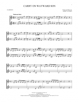 page one of Carry On Wayward Son (Clarinet Duet)