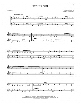 page one of Jessie's Girl (Clarinet Duet)