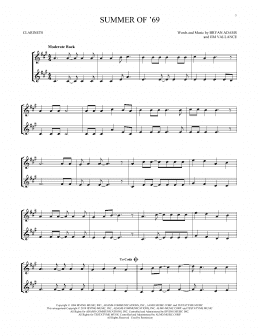 page one of Summer Of '69 (Clarinet Duet)