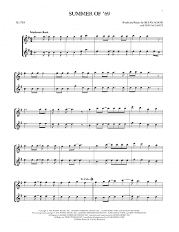 page one of Summer Of '69 (Flute Duet)