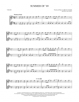 page one of Summer Of '69 (Violin Duet)
