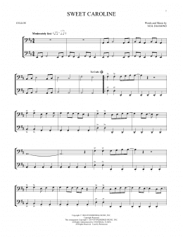 page one of Sweet Caroline (Cello Duet)