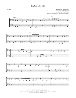 page one of Take On Me (Cello Duet)