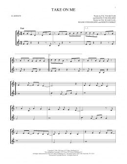page one of Take On Me (Clarinet Duet)