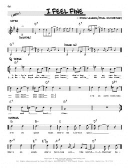 page one of I Feel Fine [Jazz version] (Real Book – Melody, Lyrics & Chords)