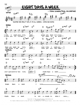 page one of Eight Days A Week [Jazz version] (Real Book – Melody, Lyrics & Chords)