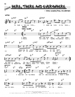 page one of Here, There And Everywhere [Jazz version] (Real Book – Melody, Lyrics & Chords)